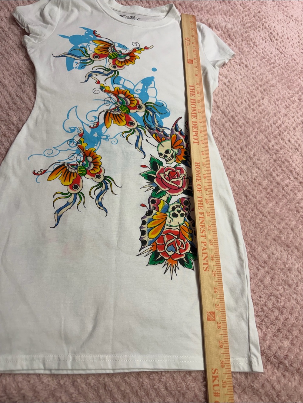 Ed Hardy White Baby Tee Dress with Colorful Tattoo Graphic- Size M - Picture 14 of 14